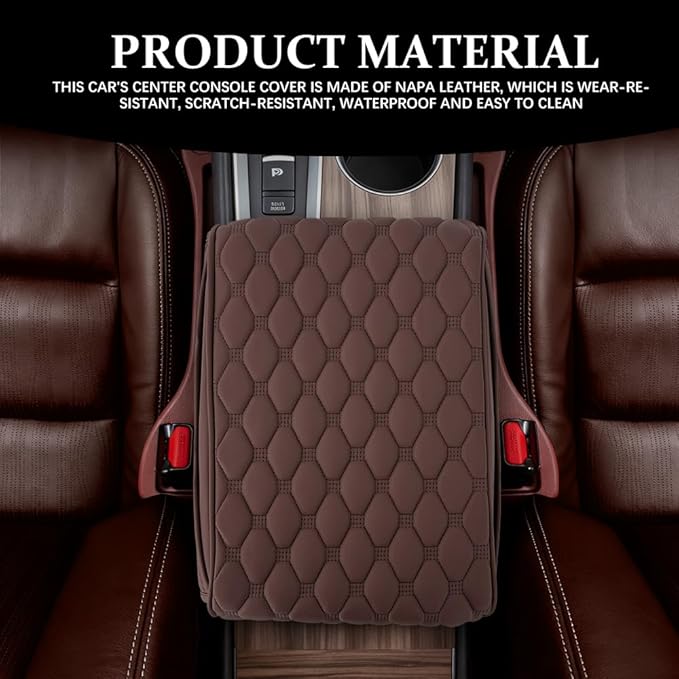 Upgraded Car Center Console Cover, Armrest Cover for Car, Waterproof Leather Auto Armrest Cover Protector with 2 Pocket, Comfortable Arm Rest Box Cushion Pad for Vehicles, Trucks (Coffee)