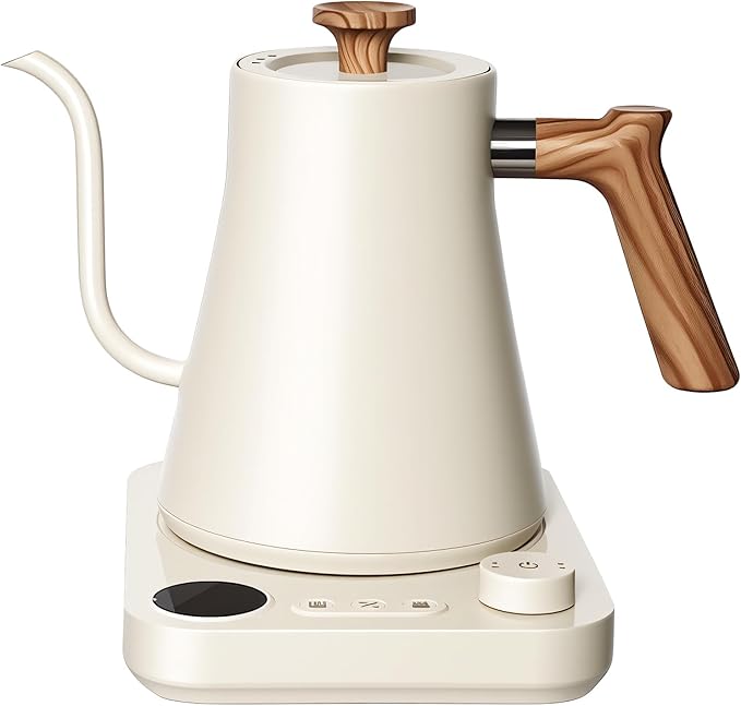 Gooseneck Electric Kettle with Temperature Control, 0.9L Pour Over Coffee Kettle, 1200W Fast Boil, Stainless Steel Interior, Auto Shut-Off & Boil-Dry Protection, for Coffee and Tea (beige)