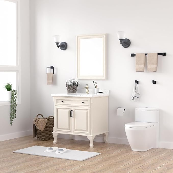 15-Piece Matte Black Bathroom Accessories Set – 23.6" Towel Bar, Towel Ring, Toilet Paper Holder & Hooks, Wall Mounted Bathroom Hardware, Rust & Corrosion-Resistant, Ideal for Modern Bathrooms