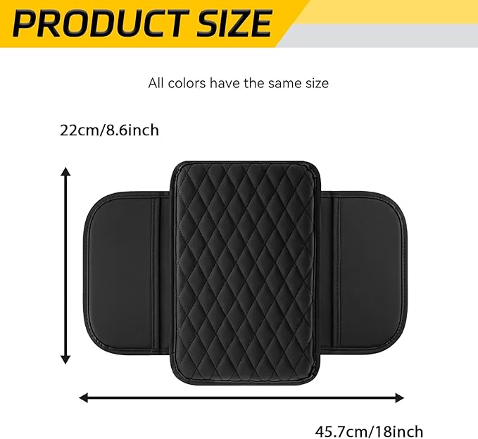 Car Center Console Armrest Cover with Storage Pockets, Universal Upgraded Microfiber Leather Center Console Organizer Protector for Most Cars SUVs Trucks Armrest Pad Interior Accessories (Black)