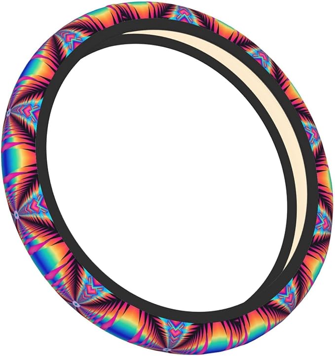 Neoprene Steering Wheel Cover Colorful Psychedelic Kaleidoscope Pattern Car Steering Wheel Cover Universal Fit for Most Cars