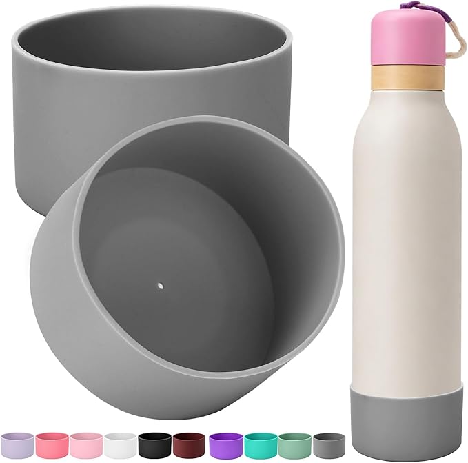 Mity rain 2PCS Silicone Boot for Owala FreeSip Twist Water Bottle, Anti-Slip, Noise-Reducing,Prevents Scratches(18oz Gray)