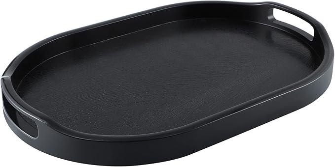 MDLUU Plastic Serving Tray, 17.1 Inch Long Ottoman Tray with Cutout Handles, Oval Butler Tray for Breakfast in Bed, Coffee Table Decor, Party