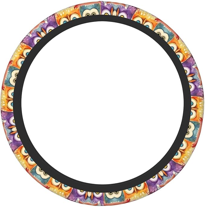 Colorful Owls Pattern Car Steering Wheel Cover, 15 Inch Steering Wheel Cover Stylish Decor for Most Cars