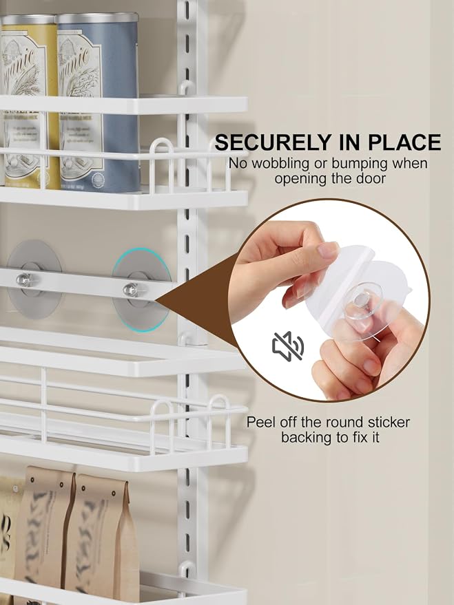 Delamu Over the Door Pantry Organizer, 6 Tier Pantry Door Organizer with Adjustable Basket, Door Spice Rack Seasoning Organizer, Metal Hanging Pantry Organizers and Storage for Kitchen,15.3" White
