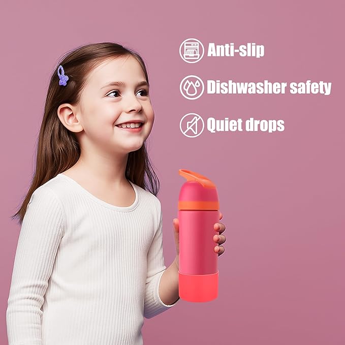 Mity rain 2PCS Protective Boot Compatible with Owala Kids Water Bottle 16 oz &14 oz, Silicone Boot Accessories for Owala Kids FreeSip 16oz & Flip 14oz (Raspberry)