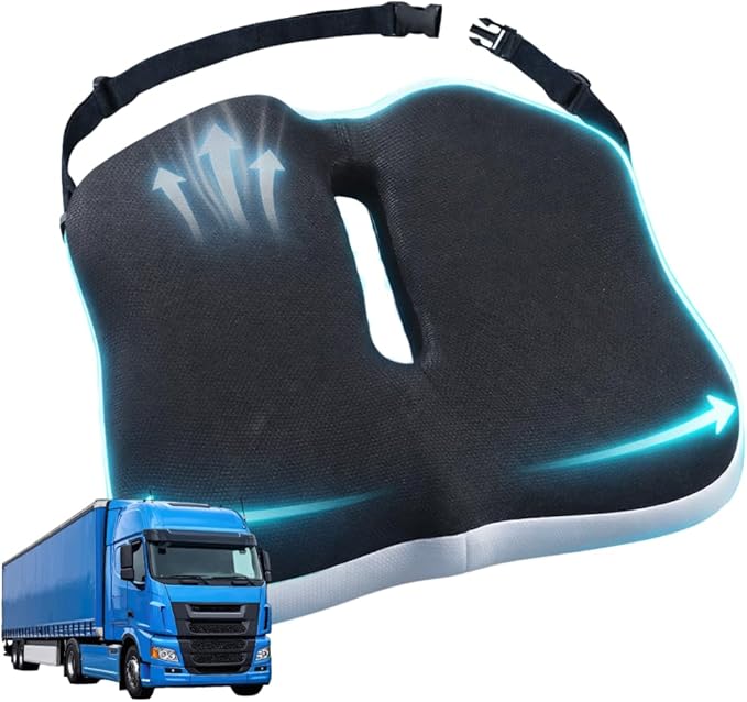 Large Truck Seat Cushion for Drivers – Ergonomic 18.5" Wide Memory Foam Seat Pad with Breathable Mesh, Anti-Slip Base & Secure Strap – Driving Seat Cushion for Truck Driver Comfort on Long Hauls