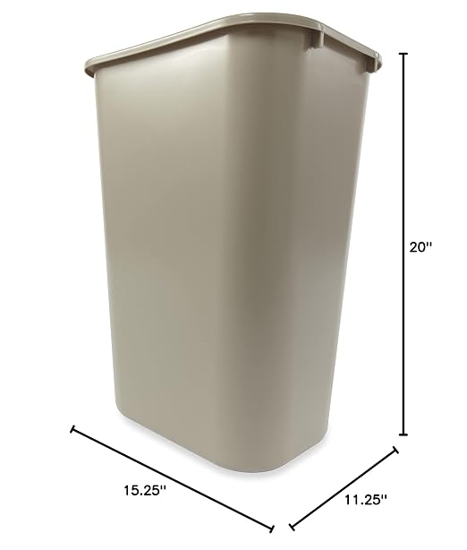 Rubbermaid Commercial Products 41QT/10.25 GAL Wastebasket Trash Container, for Home/Office/Under Desk, Beige (FG295700BEIG) (Pack of 3)