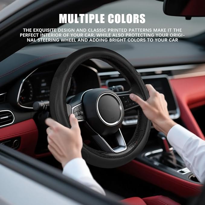 Car Steering Wheel Cover, Steering Wheel Accessories, Breathable Microfiber Leather Auto Wheels Protector, Universal 15 Inch Anti-Slip Protector Car Accessories for SUV Sedan Truck (Black)