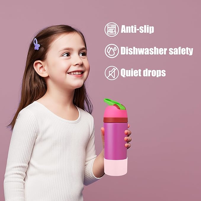 Mity rain 2PCS Protective Boot Compatible with Owala Kids Water Bottle 16 oz &14 oz, Silicone Boot Accessories for Owala Kids FreeSip 16oz & Flip 14oz (Pastel Pink)