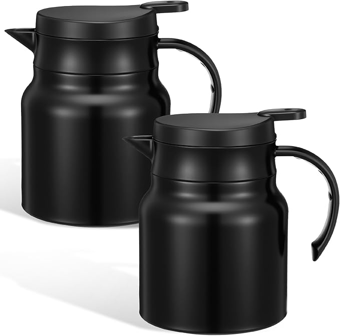 SHENLIU 2 Pcs 27Oz Thermal Coffee Carafes For Keeping Hot/Cold, Stainless Steel Coffee Carafe, Dustproof Insulated Water Carafe Tea Creamer Container for Party Home Milk Hot Chocolates, Black