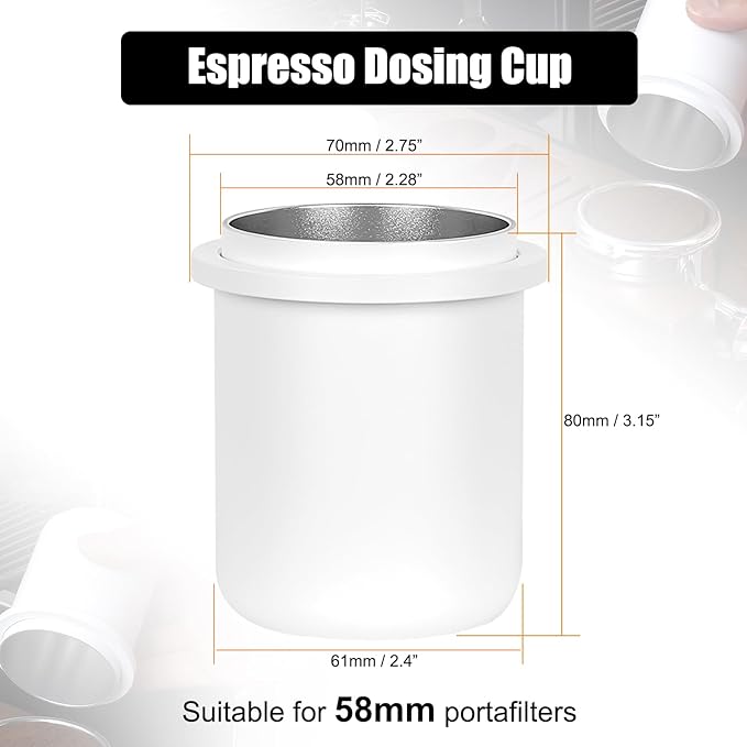 IKAPE 58MM Espresso Dosing Cup, Compatible with All the 58MM Portafilters, Espresso Coffee Accessory, Made of Aluminum (White)
