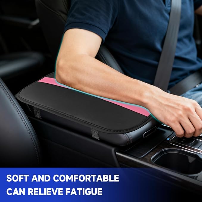 Car Center Console Cushion Pad, Arm Rest Cover for Car, Leather Waterproof Auto Armrest Seat Box Protector, Auto Armrest Storage Box Accessories Fits for Most Vehicles, SUVs, Trucks (Pink)