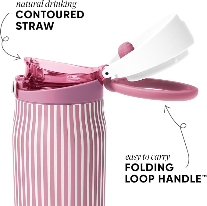 Simple Modern Mesa Loop Water Bottle with Covered Straw and Handle | 24oz Cup Holder Friendly Insulated Stainless Steel Bottles for Travel, Sports and School | Rose Stripes