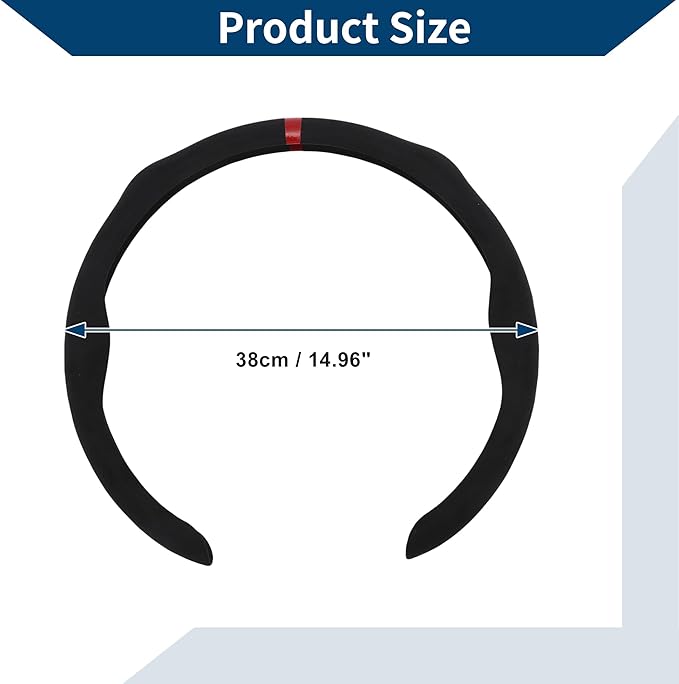 Suede Steering Wheel Cover ABS Car Steering Wheel Protector 14.96" Black Red 1 Pc