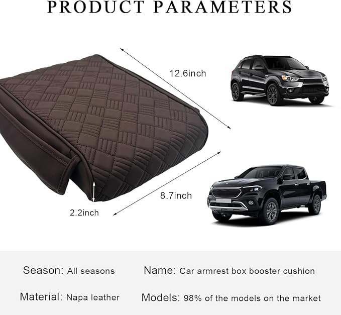 Car Armrest Cushion, 12.6"×8.7" Waterproof Leather Center Console Cover with Pocket, Auto Comfortable Memory Foam Middle Console Elbow Pillow Cushion Pad, Car Accessories (Coffee)