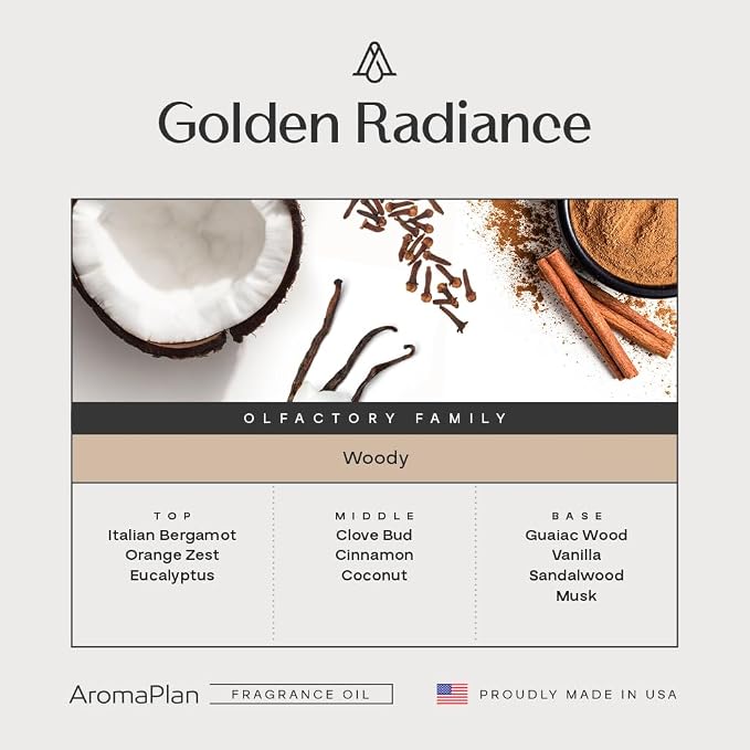 AromaPlan Hotel Scents Golden Radiance 5 Fl Oz (148ml), Home Luxury Aroma & Hotel Fragrance Diffuser Oil- Hotel Diffuser Oil for Aromatherapy- USA Made, Bigger Bottle, Bolder Aroma & Longer Lasting