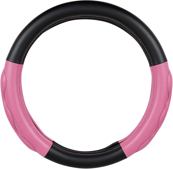 GG Grand General 54081 18 inches Deluxe Plus Steering Wheel Cover Full Black with Pink Comfort Pad