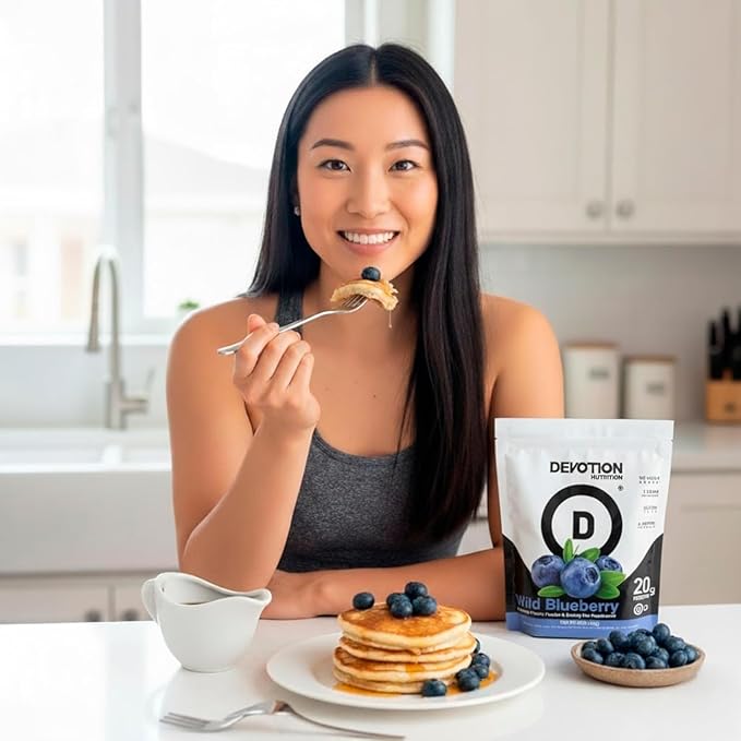 Devotion Nutrition Protein Powder Blend Wild Blueberry, 12 Single Serve Packets, 20g Whey and Micellar Protein, No Added Sugar, Keto-Friendly with 1g MCT, Gluten-Free, Kosher