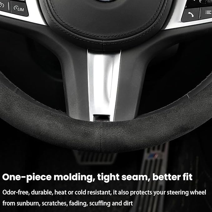 BESULEN Steering Wheel Cover, Anti-Slip and Breathable, Warm in Winter and Cool in Summer, 15 Inch Car Steering Wheel Protector with Grid of The Correction Marker for Men Women