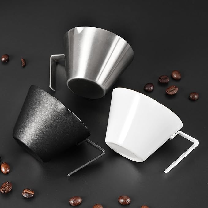 YARRAMATE 2 Pcs Espresso Cups with Handle, Stainless Steel Espresso Accessories, Double Spout Metal Measuring Cup with Dual Scale, Espresso Shot cup with V-Shaped Mouth, 3.4OZ/100ML(Silver)