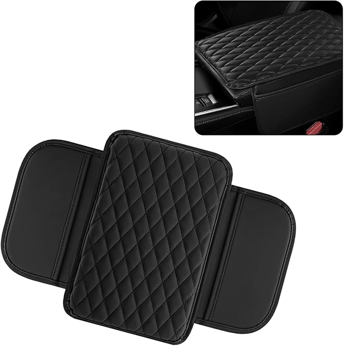 Car Center Console Armrest Cover with Storage Pockets, Universal Upgraded Microfiber Leather Center Console Organizer Protector for Most Cars SUVs Trucks Armrest Pad Interior Accessories (Black)