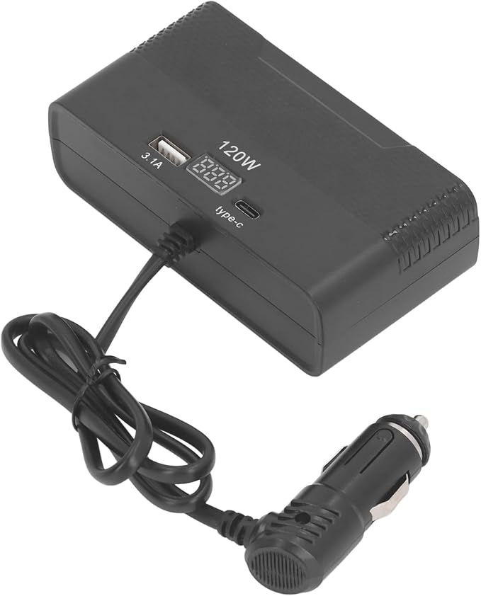 SUNGOOYUE Car Cigarette Lighter Splitter, Durable Efficient Vehicle Charger with Voltage Display, USB TypeC Port - Suitable for All Car Owners