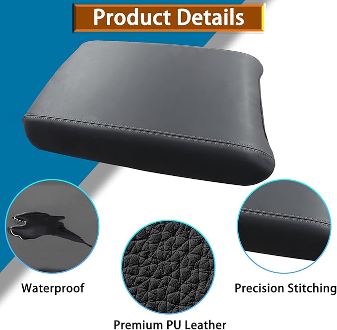 Armrest Cover for Honda Pilot Accessories 2023-2025 / Passport Accessories 2024-2026 / Ridgeline Accessories 2024 2025 Center Console Leather Pad Arm Rest Protector Cushion (Gray Stitches)