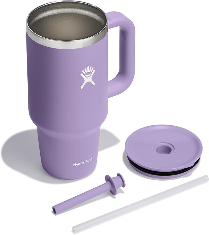 Hydro Flask Travel Tumbler with Handle, Lid and Straw - Insulated Stainless Steel in 32 Oz Moonshadow
