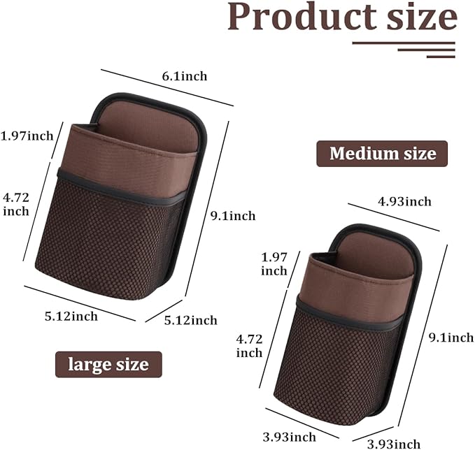 2 in 1 Large Car Cup Holder, Multifunctional Vehicle Seat Side Water Bottle Storage Hanging Bag with Mesh Pocket, Auto Interior Seat Side Organizer, Universal Fit (Medium/Brown)