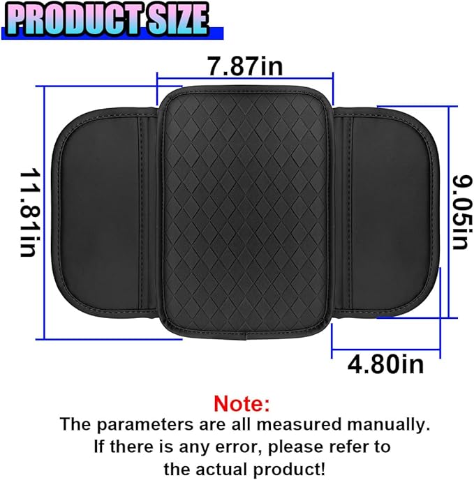 Leather Car Center Console Cover, Anti-Scratch Auto Middle Console Protective Cushion with 2 Storage Bags, Universal Waterproof Vehicle Armrest Pad Accessory for Sedan, SUV, Truck (Black)