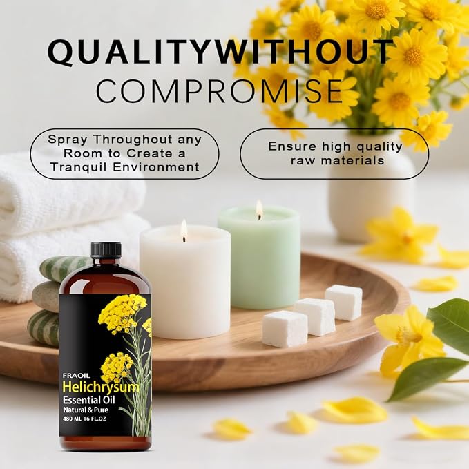 Helichrysum Essential Oil, Helichrysum Oil 16 Fl Oz 480 ML for Diffuser Humidifier Yoga Cleaning DIY Candle Soap Making Perfume Gift for Women Essential Oils FRAOIL (Helichrysum 16 Fl Oz (Pack of 1))