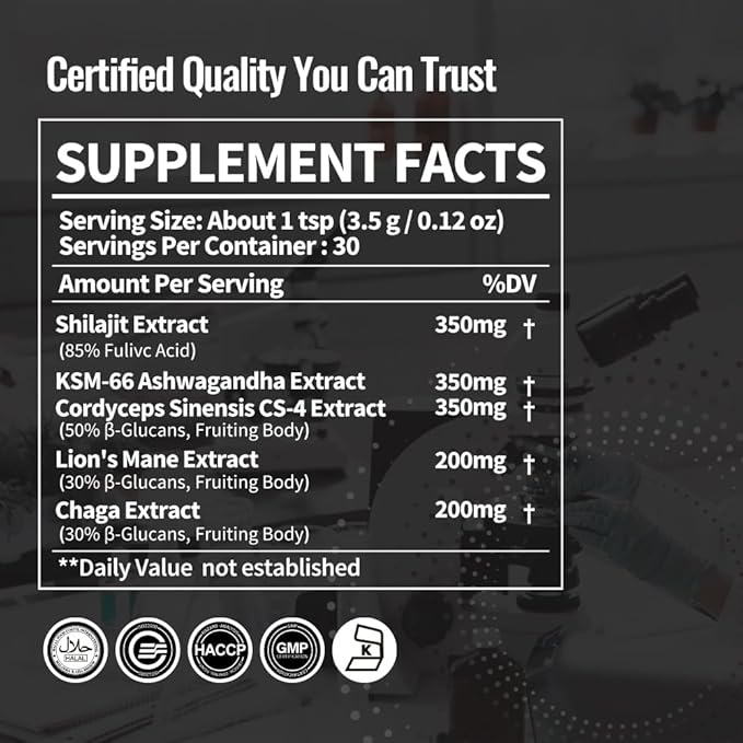 Hellomush Organic Shilajit Coffee - Premium Himalayan Shilajit Coffee Blend With Cordyceps, Lion's Mane, Chaga & Ashwagandha - Natural Energy & Focus Booster - Superfood with Rich Flavor - 3.7 oz