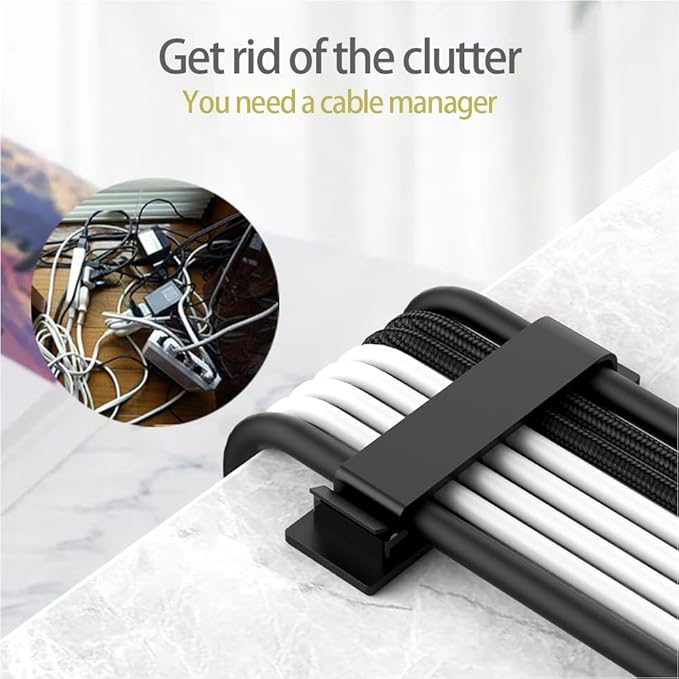 HOMSFOU Cord Keeper Adhesive Cable Clips Wire Organizer for Desktop Wall and Car with Multiple Slots Easy Peel and Stick Cable Management Fits Various Cables 2.83 X 0.79 Inches 20 Pack