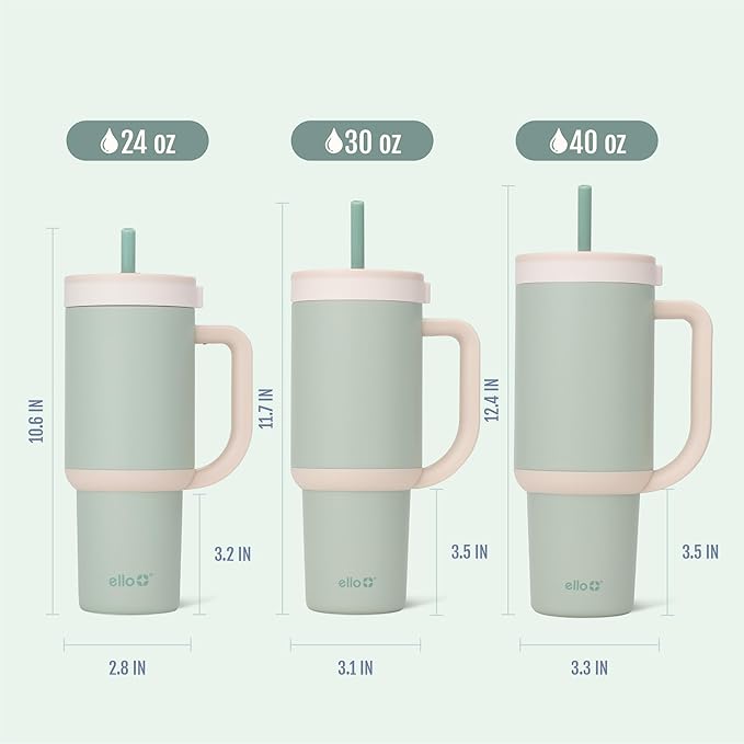 Ello Oasis 24 oz Tumbler with Handle & Retracting Straw | Reusable Insulated Stainless Steel Cup 100% Leakproof, Gifts for Teens Women Men | Keeps cold for 24 Hours, Cup Holder Friendly, Pistachio