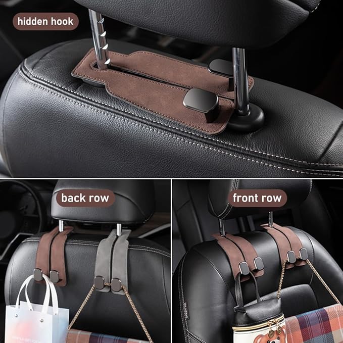 Leather Car Hooks, Car Back Seat Hooks, Car Headrest Hooks Universal for Bag Hooks, Ideal for Back Seat Storage﻿ (2pack-gray)