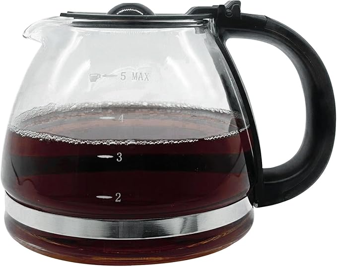 5 Cup Replacement Coffee Carafe, Fits Mr Coffee 5-cups Coffee Machines Model BVMC-PC05BL2, BVMC-SC05BL, Compatible with Gourmia GCM3510 5cups Coffee Maker, Black handle