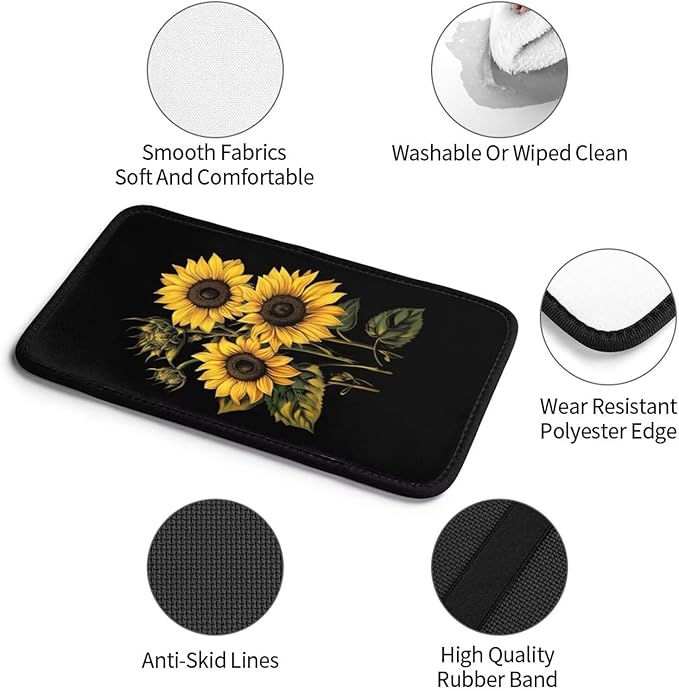 Yellow Sunflower Car Center Console Pad Cushion Cute Flower Auto Center Console Cover Protector Flowers Cars Decor Accessories Fit for Truck Vehicles SUVs, Black