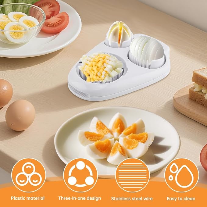 3 in 1 Boiled Egg Slicer, 3 Slice Modes Chopper Cutter with Brush, Manual Egg Slicer Steel Wire Dicer for Hard Boiled Eggs, Kitchen Gadget for Soft Fruit Butter, Labor Saving