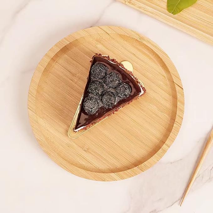 Round Bamboo Tray, Wood Serving Tray, Wooden Platter, Wood Charcuterie Board, Decorative Tray for Coffee Table, 7.9 inch