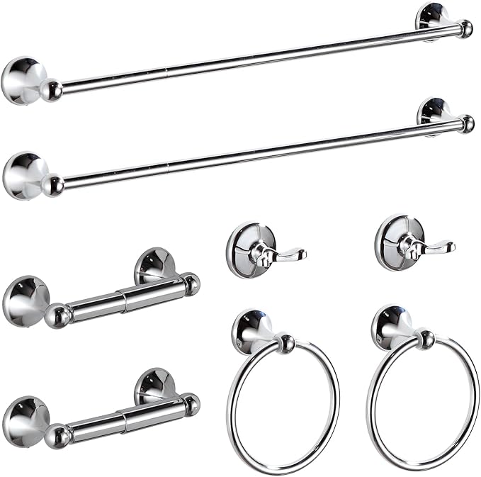 BGL Bathroom Hardware Set Chrome Adjustable Expandable Bath Towel Bars Bathroom Accessory Set Towel Racks 8-Pieces Wall Mount