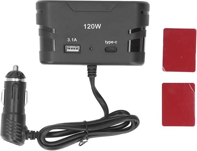 Tyenaza Cigarette Lighter Plug Splitter Adapter 1 to 3 3 Socket Multi Port Power Plug Car Charger TYPE C with USB 12V 24V 120W