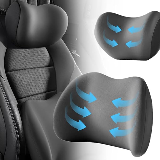 Car Headrest & Lumbar Support Cushion, 2025 Upgrade Car Lumbar Support Pillow and Car Neck Pillow Kit, Ergonomic Car Seat Headrest & Lumbar Cushion for Neck Back Pain Relief (Grey)