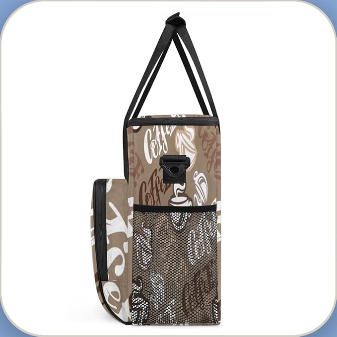 Coffee Time Coffee Maker Carring Bag Hand Drawn Coffee Travel Carrying Storage Tote Bag Compatible with Keurig K-Mini or K-Mini Plus Portable Single Serve Coffee Brewer Case with Pockets for K-cup Pods
