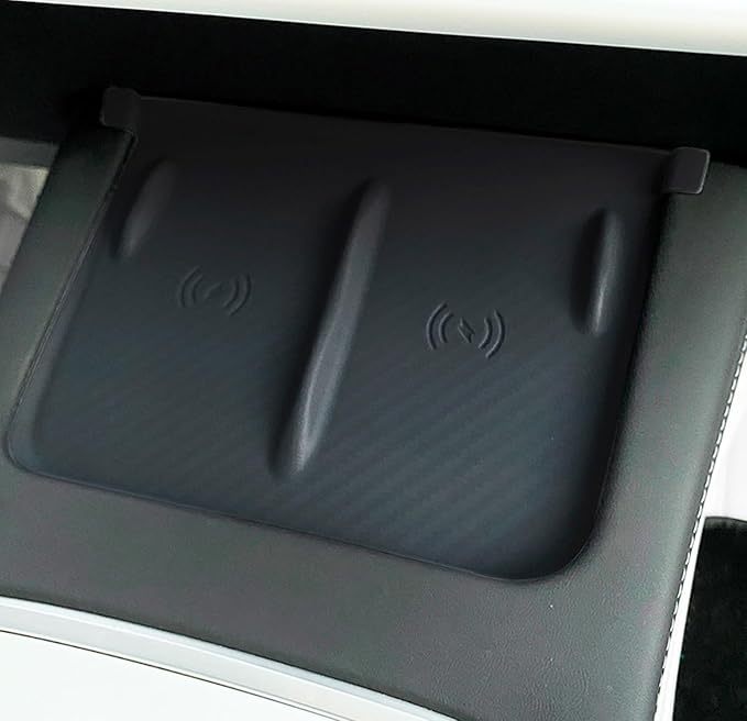 Upgrade fit Tesla Model Y (2019-2023) Center Console Wireless Charger Mat - Silicone Cover with Wireless Charging Phone Pad, Interior Accessories for Tesla Model Y(for Black)