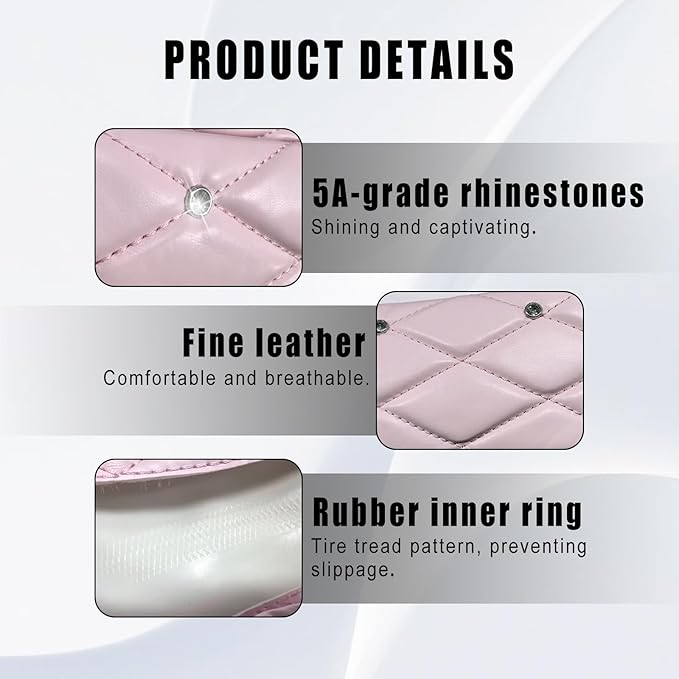Diamond Leather Steering Wheel Cover Women, Girly Bling Steering Wheel Cover, Sparkly Non-Slip Soft, 15 Inch Interior Accessories for Women Girls Vehicle, Pink