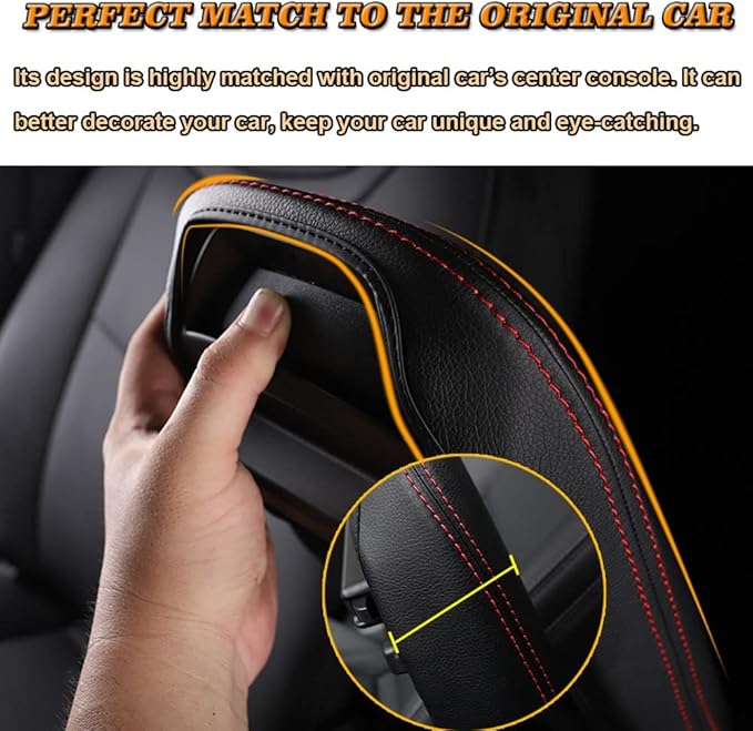 BOYOUS Car Armrest Cover Waterproof Center Console Pad Covers Scratch Resistance Leather Protector Interior Decoration Accessories Fit for Cadillac XT5 2016-2025 XT6 2020-2025（Red Stitches）