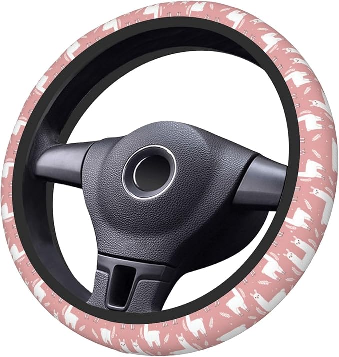Fluffy Llama Alpacas Universal Fit Steering Wheel Cover for Car, Truck, and SUV, Durable Steering Wheel Protection