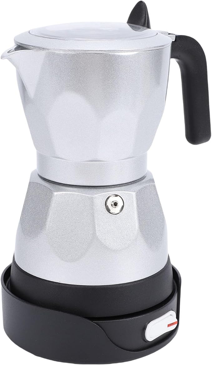 Electric Espresso Coffee Maker, 3 Cup Aluminum Italian Coffee Pot, Electric mokas Pot, Cuban Coffee Maker, Portable Mocha Pot Espresso Maker, Coffee Machine mokas Maker (Silver)