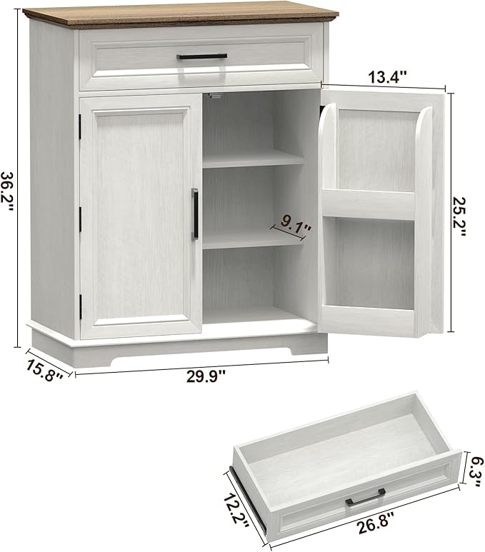 Kitchen Storage Cabinet with Drawer, Buffet Cabinet with Storable Door, Modern Floor Sideboard, White Freestanding for Living Room, Entryway
